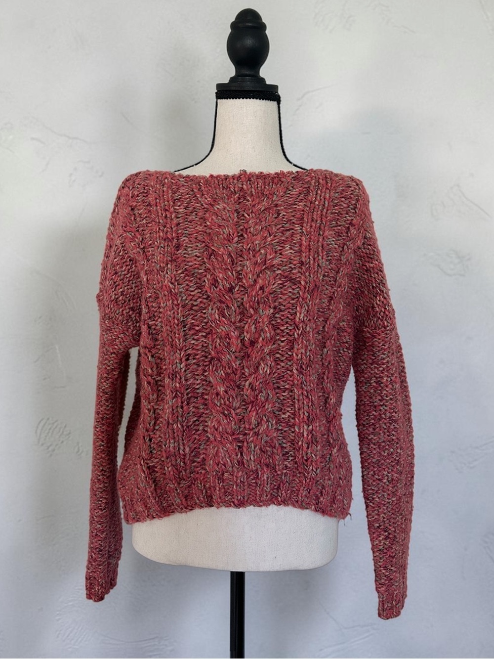 Vintage Abercrombie & Fitch Oversized Marled Pink Chunky Cable Knit Sweater XS